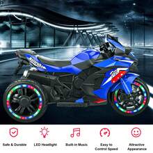 OMCPET 12V Kids Ride On Motorcycle, 4-Wheel Stable Ride On Motorcycle With Cool LED Lights, Built-In Music, Electric Toddler Motorcycle Gift For Boys Girls 3-10 Years Old, Battery Powered Rechargeable, Training Wheels, Ideal Gift For Christmas Birthday, Blue - Blue - View 9
