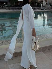 Elegant Romantic Arabian Style Long Dress, Lightweight Party/Event Dress, Wedding Dress, White Dress - White - View 7