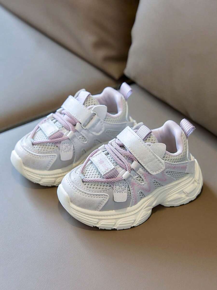 1 Pair Kids' Breathable Mesh Chunky Sneakers, Unisex Children Hook And Loop Sports Shoes, Lightweight Soft Bottom Casual Shoes, New Versatile Kids Footwear - Pink - View 1