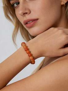 橙色太阳石水晶手链 - 天然太阳石宝石弹力手链，具有灵性疗愈、缓解焦虑和压力、瑜伽、脉轮等功效，男女皆宜。