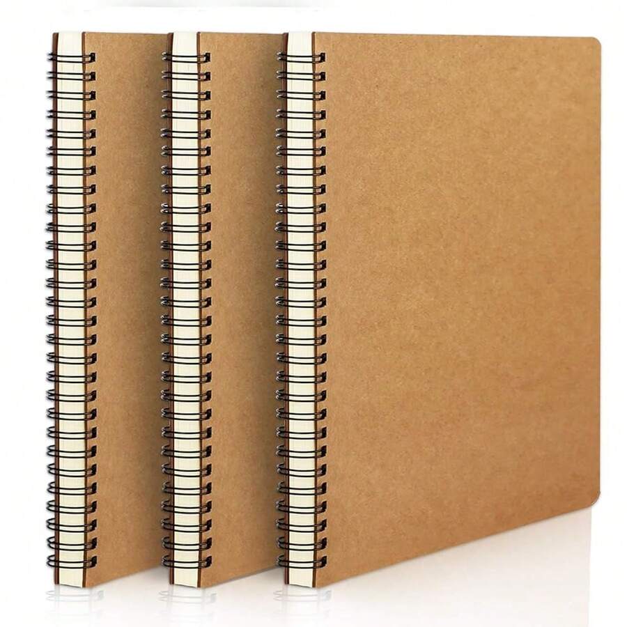 EUSOAR College Ruled Spiral Notebook, A5 3packs 5.5\X8.3\ 120 Pages Line Travel Notebooks Journal, Memo Notepad Sketchbook, Students Office Business Subject Diary Ruled Book Journal-Kraft Cover - 卡夫 - 查看 1