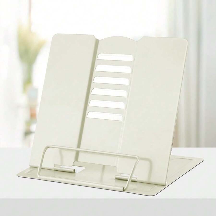 Book Stand Metal Desk Book Holder, Book Holders For Reading Hands Free, Adjustable Cookbook Documents Holder, Portable Bookstand For Music Books, Textbook, Recipe, Tablet, Ipad (Milky White) - MilkyWhite - View 1