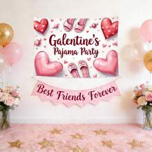 1pc Pink Hearts And Slippers Galentines Pajama Party Tapestry - Vibrant Polyester Decor With "Galentine'S Day" Text, Ideal For Birthday Celebrations, Bachelorette Fun, Bedroom & Outdoor Photo Backgrounds, Festive Event Accessory | Vibrant Party Banner | Durable Polyester, Party Decorations - Kiểu 1 - Xem 7