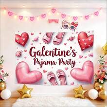 1pc Pink Hearts And Slippers Galentines Pajama Party Tapestry - Vibrant Polyester Decor With "Galentine'S Day" Text, Ideal For Birthday Celebrations, Bachelorette Fun, Bedroom & Outdoor Photo Backgrounds, Festive Event Accessory | Vibrant Party Banner | Durable Polyester, Party Decorations - Kiểu 1 - Xem 8