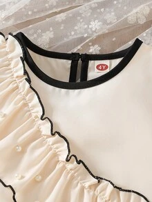 少女时尚休闲可爱套装：串珠褶皱无袖上衣 + 褶皱蝴蝶结裤