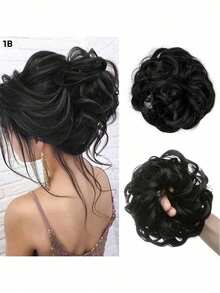 1件优雅波浪卷发头巾式接发，加厚合成发髻，女士自然逼真发饰，适合婚礼和时尚盘发造型