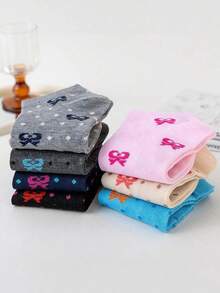 7 Pairs Women's Thin Cute Bow Breathable Moisture-Wicking Low-Cut Ankle Socks, Spring/Summer