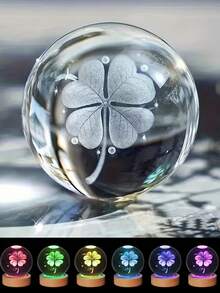 7-Color Clover Crystal Ball Lamp, USB Powered With Wooden Base, Valentine's Day Gift, Home Bedroom Decor, Suitable For Office, Hotel, Birthday Party And Holiday Gifts - Multicolor - View 8