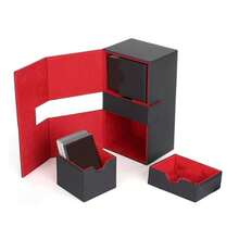 sdeCaja de Almacenamiento para Mazos de Cartas Caja para Mazos de Cartas Diseño Magnetico Cuero de PU Tamaño Estandar con 3 Cajones para Guardar Mas de 200 Tarjetas Card Deck Box negro rojokiu - negrorojo - Ver 4