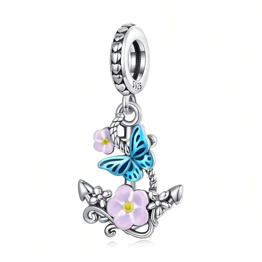 Cute Panda Animal 925 Sterling Silver Charms For Bracelets And Necklace Dangle Pendants Butterfly Elephant Dog Bead Jewelry Present For Women Family Friends - 花朵錨吊墜垂墜 - 查看 1