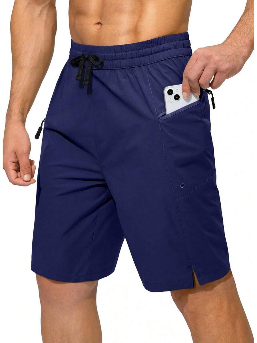 Men's Swim Trunks Quick Dry Board Shorts With Zipper Pockets Beach Shorts Bathing Suits Men - No Mesh Liner - Navy - 查看 1