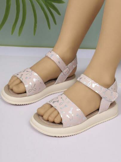 1双儿童平底凉鞋，适合女孩，休闲时尚百搭圆头露趾软底舒适平底凉鞋，学生凉鞋，公主凉鞋，女孩时尚平底凉鞋，2026新款，夏季