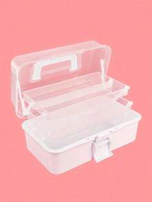 1 pieza Caja de almacenamiento de plástico de 3 capas, Caja de almacenamiento multiusos, Caja de herramientas plegable para el hogar, Caja portátil para manualidades y artesanía, Organizador de suministros de costura, Caja de medicamentos - Rosa - Ver 13