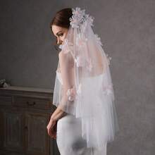 1 Stück handgefertigter doppellagiger romantischer kurzer rosa Blumen- & Kunstperlen Braut-Haarschmuck, elegantes Hochzeits-Schleier-Accessoire mit Haarkamm - Verschiedenfarbig - Übersicht 4