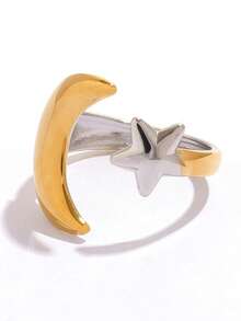 Bộ 3 chiếc/1 chiếc nhẫn hở bằng thép không gỉ kiểu cổ điển hình sao và trăng dành cho nữ, thích hợp đeo hàng ngày, quà tặng trang sức. - Nhiều màu - Xem 8