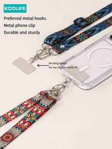 Koolife 1pc Adjustable Long Crossbody Phone Lanyard, Vintage Totem Wide Fabric Strap With Rotatable Metal Clip, Fashionable Versatile Durable Non-Chafing Accessory, Hands-Free For Daily Errands Outdoor Travel, Fit For Women's Phone Shoulder/Neck Hanging & Small Wallet Compatible With Android And Most Smartphone,Gifts For Mother, Family, Friends, Birthday, Holiday Phone Chain - Multicolor - View 9