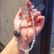 1条镶钻心形手机挂绳，时尚星形流苏腕带钥匙扣 - 彩色 - 查看 7