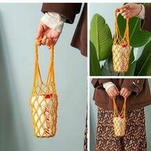 1pc Handmade Woven Net Bag, Reusable For Water Cup, Coffee, Portable Bottle Holder, Decoration, Storage, Suitable As Gift For Friends, Relatives, Classmates - Multicolor - View 3