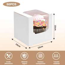 CYPNPaquete de 50 Cajas para Cupcakes Individuales 10x10x10 cm Cajas para Postres Muffins Repostería con Ventana y Inserto de Cartón para Cumpleaños Fiestas Repostería y Regalos BlancoFashion - 219620587 - Ver 3