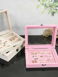 1pc Velvet Jewelry Ring Display Stand, Ring Earring Jewelry Storage Box, Necklace Tray Display Case, Jewelry Organizer Box - Jewelry Box - View 6