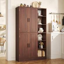 63" Tall White Kitchen Pantry Freestanding Storage Cabinet With 4 Doors Adjustable Shelves For Dining Room Laundry Room - Brown - View 3