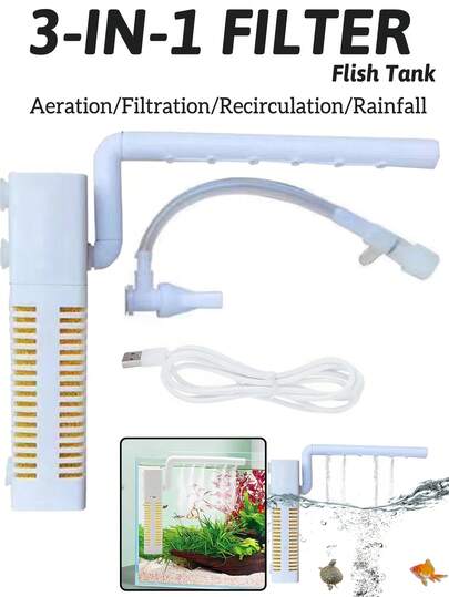 1pc Submersible Fish Tank 3-In-1 Air Pump With Circulation Pump, Quiet USB Powered Aquarium Oxygenator And Filter, Suitable For All Fish Tanks