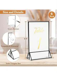4pcs Acrylic Sign Holders, 5x7 Inch - Double-Sided Tabletop Photo Frames, Suitable For Wedding Table Numbers, Restaurant Menus, Christmas Photos, Graduation Ceremonies, Birthday Parties, Baby Showers (With Removable Adhesive) - Clear Photo/Price/Menu Display Stands