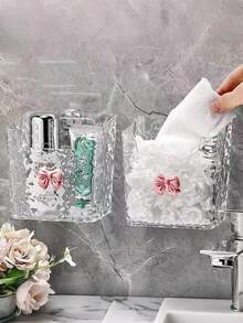 1pc Wave Pattern Wall Mounted Storage Box, No Drilling Bathroom Vanity Organizer Rack, Multi-Functional Wave Design Wall Hanging Storage Shelf, Suitable For Bathroom, Vanity, Bedroom, Home, Bedroom, Bathroom, House, Pink Room, Living Room Decor, Travel Accessories, Gift Bag, Gift For Mom, Dad, Men, Friends, Teachers, Birthday, Wedding, Office Desk, Shelf, Accessories, Gift Box, Fun Gift, Storage, Makeup Brush Holder - Multicolor - View 5