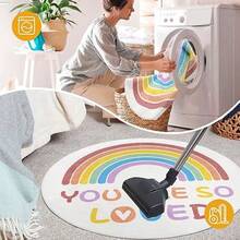 Round 120cm/47.24inch Rainbow Rug For Girls Bedroom Fluffy Circle Play Carpet Rugs Non-Slip Machine Washable Nursery Rugs Crawling Mat For Baby - Rainbow - View 6