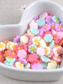 100pcs 1cm Multi-Color Mini Flat Flower Resin Flowers, Handmade DIY Wedding Stickers, Nail Art Decor, Crafts - Random Colors