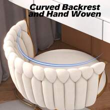 Woven Home Office Chair, Modern Swivel Desk Chair With Wheels, Height Adjustable Vanity Chair With Gold Metal Base And Hand Weaving Back, Beige - Màu be - Xem 5