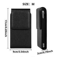 1 件黑色荔枝纹垂直手机腰包，男士手机腰包，通用智能手机腰包，带扣手机皮套 - 黑色 - 查看 13