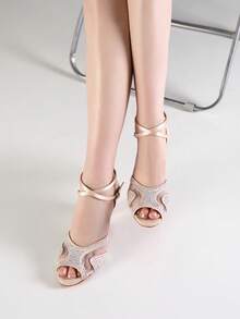 Women's Glitter Latin Dance Shoes Rhinestone Design Lace-Up Dance Sandals Ballroom Dance Shoes Salsa Performance Ballroom Dance Sandals Party Dance Shoes - Champagne - View 1