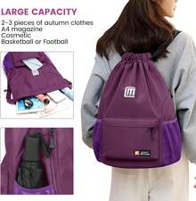 Drawstring Gym Bag, Large Drawstring Bags With Mesh Pockets - Gradient Blue - View 7