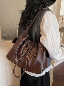 Spring New Stylish Large Capacity Women Handbag, Lightweight Luxury Niche Shoulder Bag, Tote Bag For Commuting - Coffee - View 3