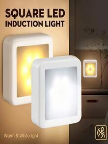 Square Motion Sensor Night Light, LED Wall Lamp, Automatic Sensor Switch, Battery Powered (Batteries Not Included), Suitable For Hallway, Corridor, Stairs, Bedside, Bathroom, Night Light, Closet Sensor Light - White - View 2