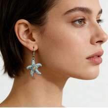 3 Pairs Fashion Wine Glass, Starfish, Leaf Design Unique Earrings - Multicolor - View 2