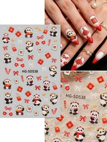 5片/套 中国新年卡通马3D美甲贴纸，节日气氛浓厚，中国风，马年主题，5D精致贴纸，适用于情人节、复活节、音乐节、婚礼季、狂欢节等场合，易于粘贴的美甲装饰，DIY，节日礼物，Y2K - 彩色 - 查看 7