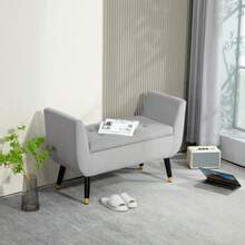 Luxury Upholstered Bench With Storage, Armrests, Trunk, Velvety Polyester, Rubberwood, Light Grey, 107 X 42 X 65 Cm - Light Grey - View 2