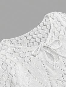 Robe de plage à manches longues en tricot, style européen et américain, minimaliste et sexy, pour femmes. Coupe ajustée avec motif ajouré, idéale pour les vacances d'été - Blanc - Voir 7