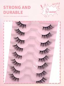 ENCHUW 8 pares de pestañas postizas sedosas y esponjosas de aspecto natural, con efecto tridimensional de visón falso, para uso diario - Negro - Ver 5