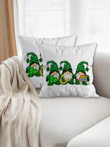 Fețe de pernă de Ziua Sfântului Patrick, set de 2 bucăți, bază albă cu dungi verzi, gnomi, trifoi, potcoavă și curcubeu, față de pernă decorativă ultra moale de 18x18 inch (45x45cm) pentru casă, camera copiilor, petrecere - fără inserție - alb - Vizualizare 1