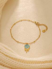 1pc Simple And Cute Lollipop Multi-Color Dripping Oil Pendant Handmade Bracelet, Suitable For Girls To Wear, Perfect For Vacations And Everyday Wear. - Gold - View 7