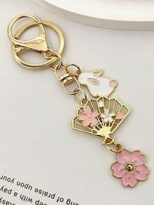 One Cute And Sweet Cherry Blossom Fan Keychain, Key Ring, Bag Pendant Accessory Gift - Eight-character Ring Fan - View 8