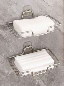 2pcs Stainless Steel Soap Dish Holder, Bathroom Soap Tray Rack, Wall Mounted Soap Dish Holder