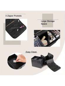 Hộp đựng mỹ phẩm 29x21x27cm, hộp đựng mỹ phẩm di động dung tích lớn, hộp đựng đồ trang điểm chuyên nghiệp có dây đeo vai, chất liệu nylon (màu khóa kéo ngẫu nhiên) - Nhiều màu - Xem 6