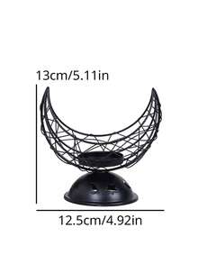 1Pc/Set Line-Woven Crescent Moon And Star Candle Holder. The Candle Holder Is Made From Black Metal Wire. Its Style Is Relatively Minimalist, With An Overall Crescent Shape. The Main Body Features An Interwoven Mesh Structure, And The Base Includes A Domed Platform With Star And Moon Cut-Out Decorations. - Multicolor - View 12
