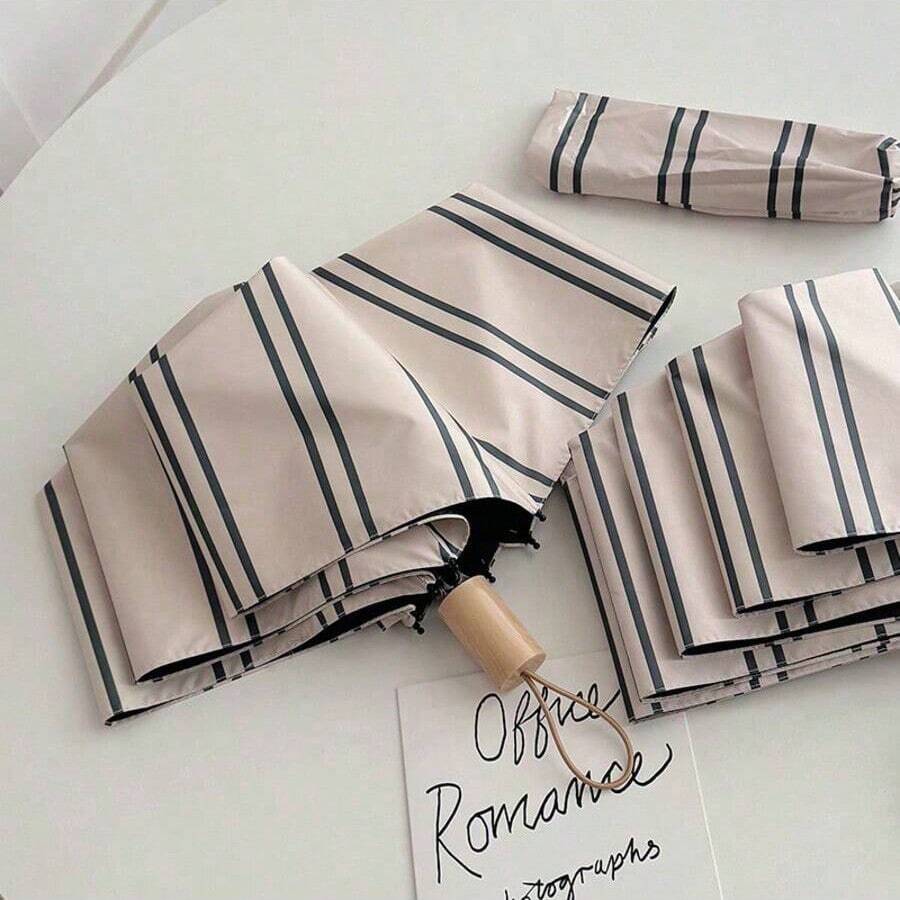 Faux Wood Grain Daisy Polka Dot Print Windproof Compact Folding Umbrella, UV Protection For Outdoor Travel,Spring Summer Picks,Brides Maid Gifts,Room,Bedroom Deccor,Bedroom Deccor,Beach,Travel,For Men,For Women,Vacation - Multicolor - View 1