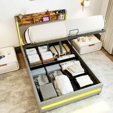 OYAJIA LED Double Size LED Platform Bed Frame OTTOMAN Lift Up Storage Bed Frame And Crystal Button-Tufted Storage Headboard, Soft Modern Fabric Upholstered Bed Frame 4ft6 Double Size, No Box Spring Needed, Easy Assembly, Grey - 灰色 - 查看 7