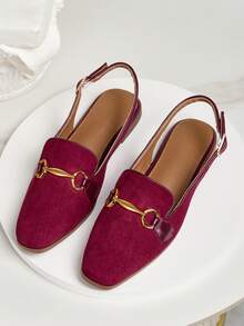 Square Toe Backless Slip-On Sandals For Women, Fashionable Casual Minimalist Versatile Hollow-Out Ladies Outdoor Sandals, Color Block Design, Suitable For All Seasons - Bordeaux - View 3